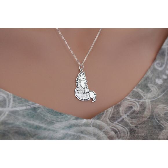 Sterling Silver Fox Charm Necklace, Silver Fox Charm Necklace - Picture 1 of 5